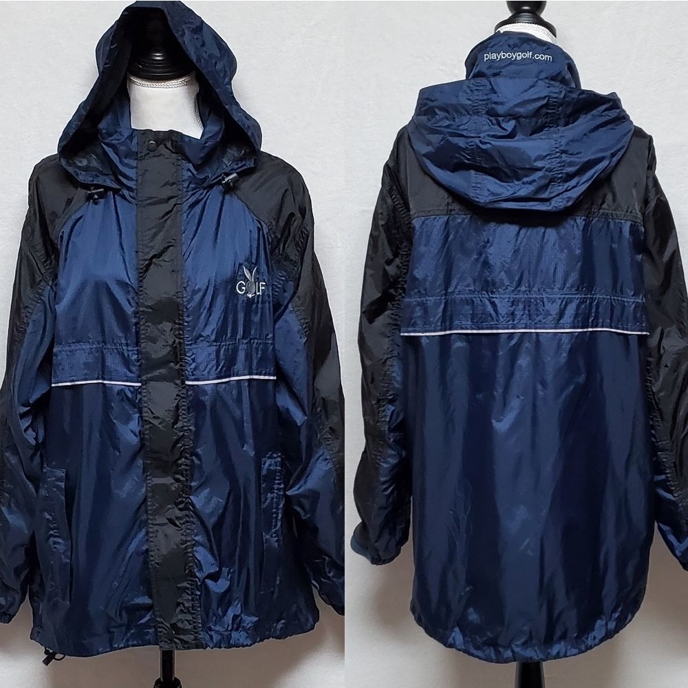 RARE Playboy Golf Hooded Full-zip Mesh Lined Oversized Windbreaker Jacket Medium
